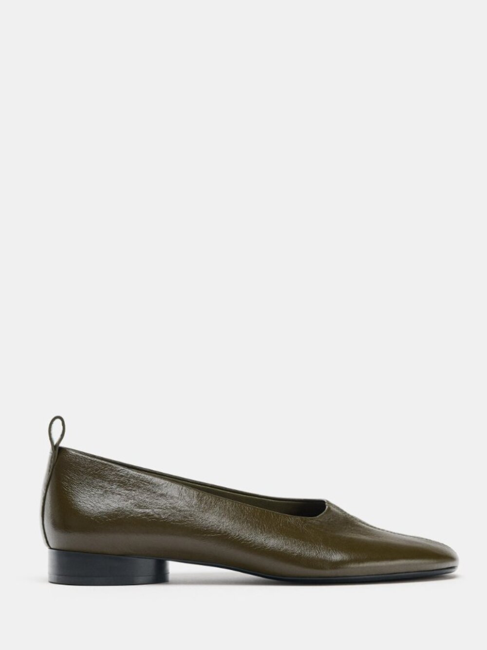 NWT Zara Olive Green Leather Ballet Flats